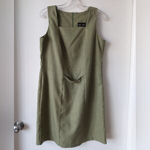 Vintage 90s Green Squareneck Dress with Belt